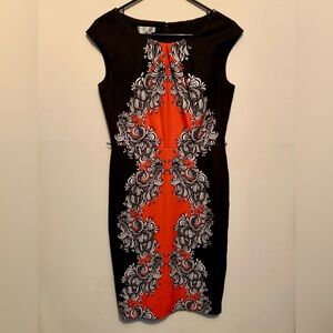 London Times Black and red Floral Midi Dress